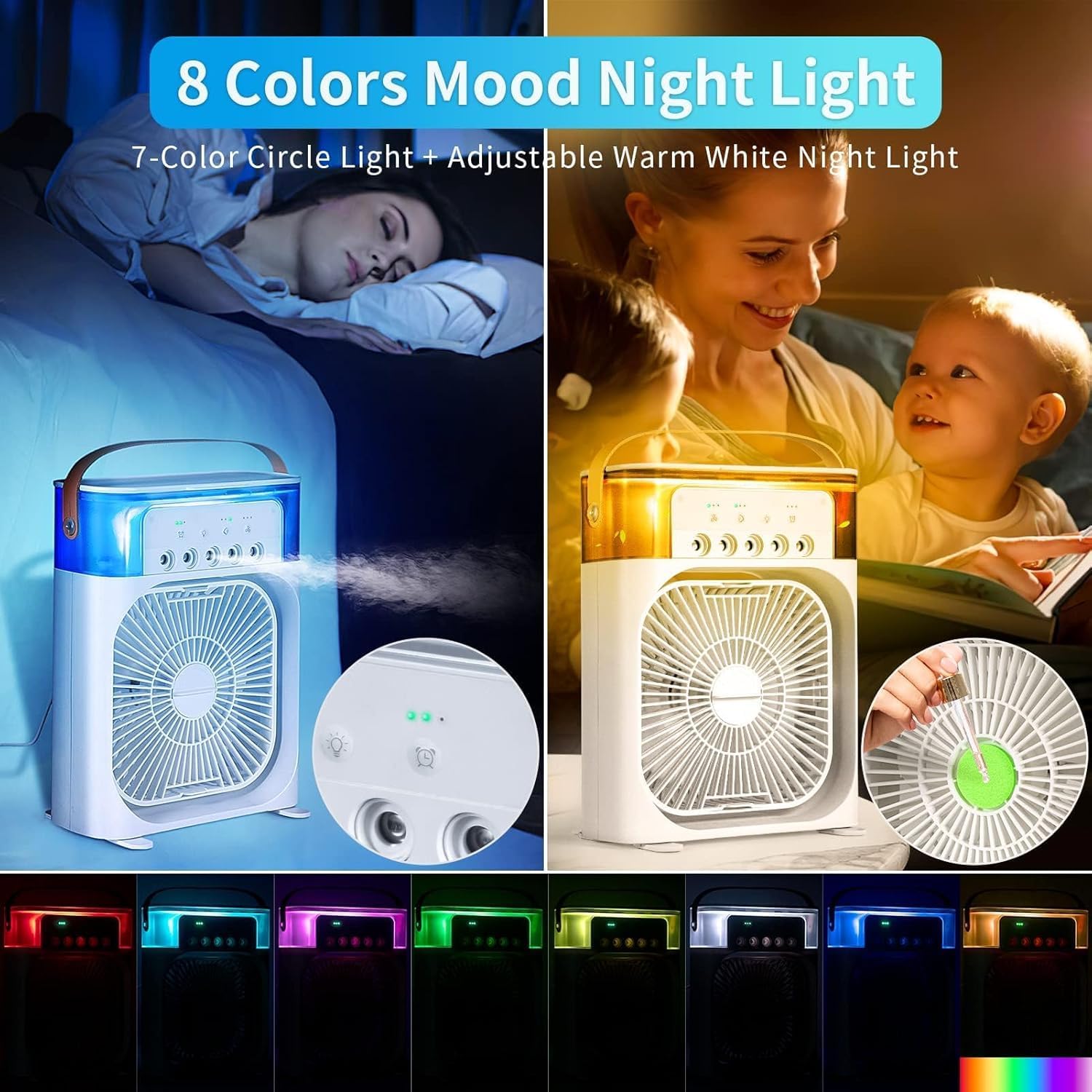 Air Fan, Conditioner Evaporative Air Cooler with LEDnightlight, Timer
